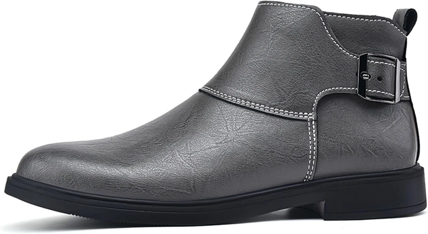 Men's Genuine Leather Pointed Toe Dress Chelsea Boots Adjustable Buckle Inner Zipper Ankle Boots Casual Formal Business Booties