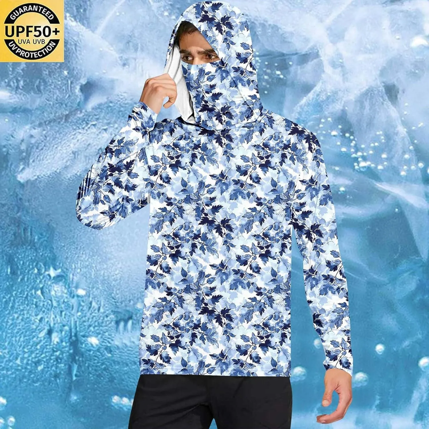 Men's Hunting Shirts with Mask Lightweight UPF 50  Sun Protection Long Sleeve Fishing Shirt Rash Guard Hiking Tee Tops
