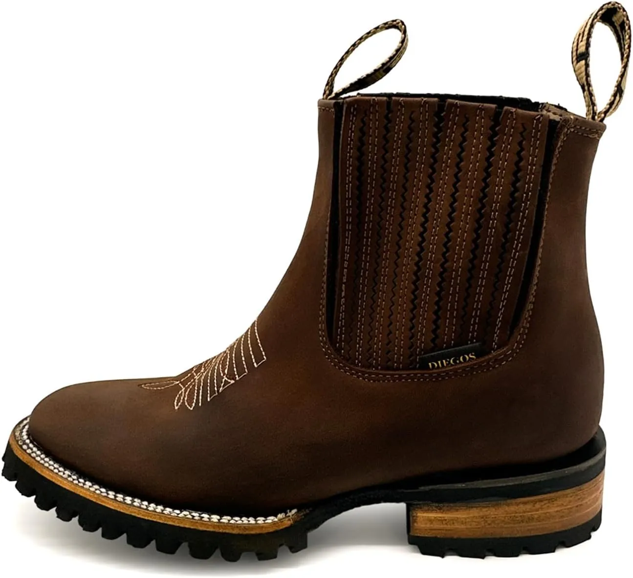 Mens Leather Square Toe Western Ankle Boot