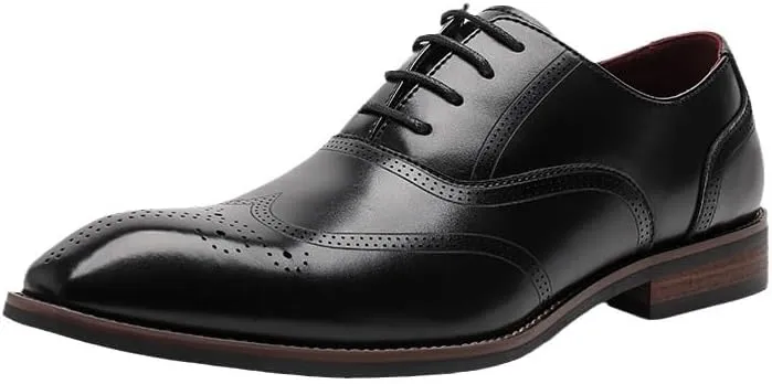 Men's Leather Wingtip Brogue Oxford Shoes - Comfortable Lace Up Derby Footwear for Business & Casual Wear