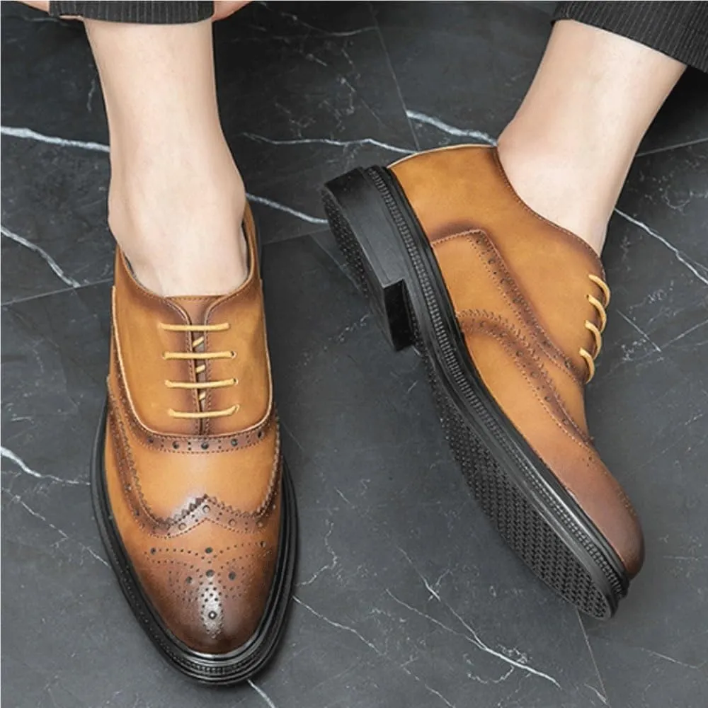 Mens Oxford Dress Shoes Brogue Lace Up Business Formal Tuxedo Wedding Party Office Uniform Classic Comfortable