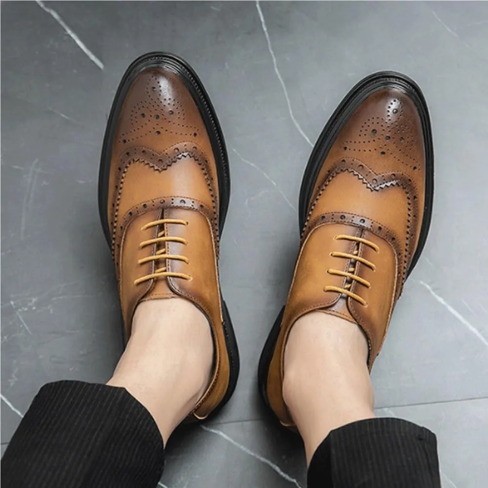 Mens Oxford Dress Shoes Brogue Lace Up Business Formal Tuxedo Wedding Party Office Uniform Classic Comfortable