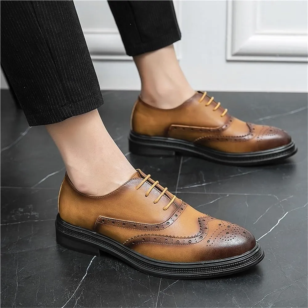 Mens Oxford Dress Shoes Brogue Lace Up Business Formal Tuxedo Wedding Party Office Uniform Classic Comfortable