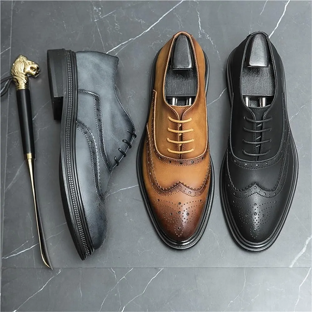 Mens Oxford Dress Shoes Brogue Lace Up Business Formal Tuxedo Wedding Party Office Uniform Classic Comfortable