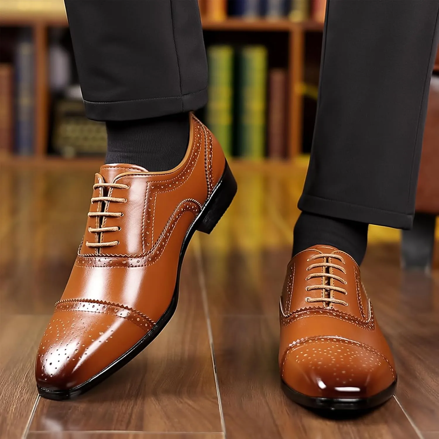 Men's Oxford Dress Shoes, Classic Cap Toe, Lace-up, Business Formal, Synthetic Leather,Retro Formal,Office Dinner Party Dating Shoes