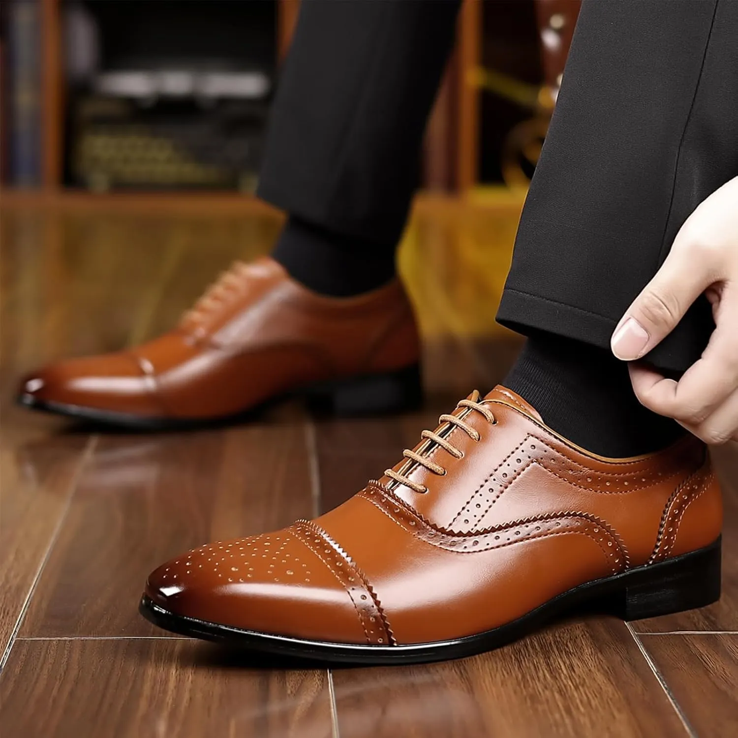 Men's Oxford Dress Shoes, Classic Cap Toe, Lace-up, Business Formal, Synthetic Leather,Retro Formal,Office Dinner Party Dating Shoes