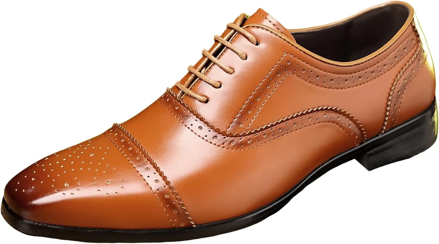 Men's Oxford Dress Shoes, Classic Cap Toe, Lace-up, Business Formal, Synthetic Leather,Retro Formal,Office Dinner Party Dating Shoes