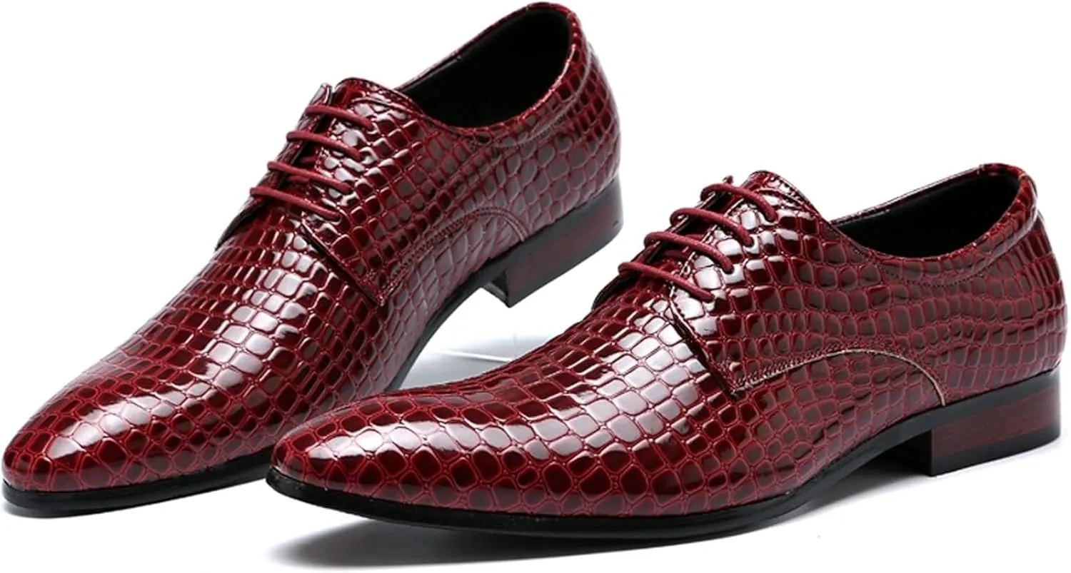 Men's Oxfords Crocodile Pattern Patent Leather Wedding Prom Formal Dress Casual Shoes for Men