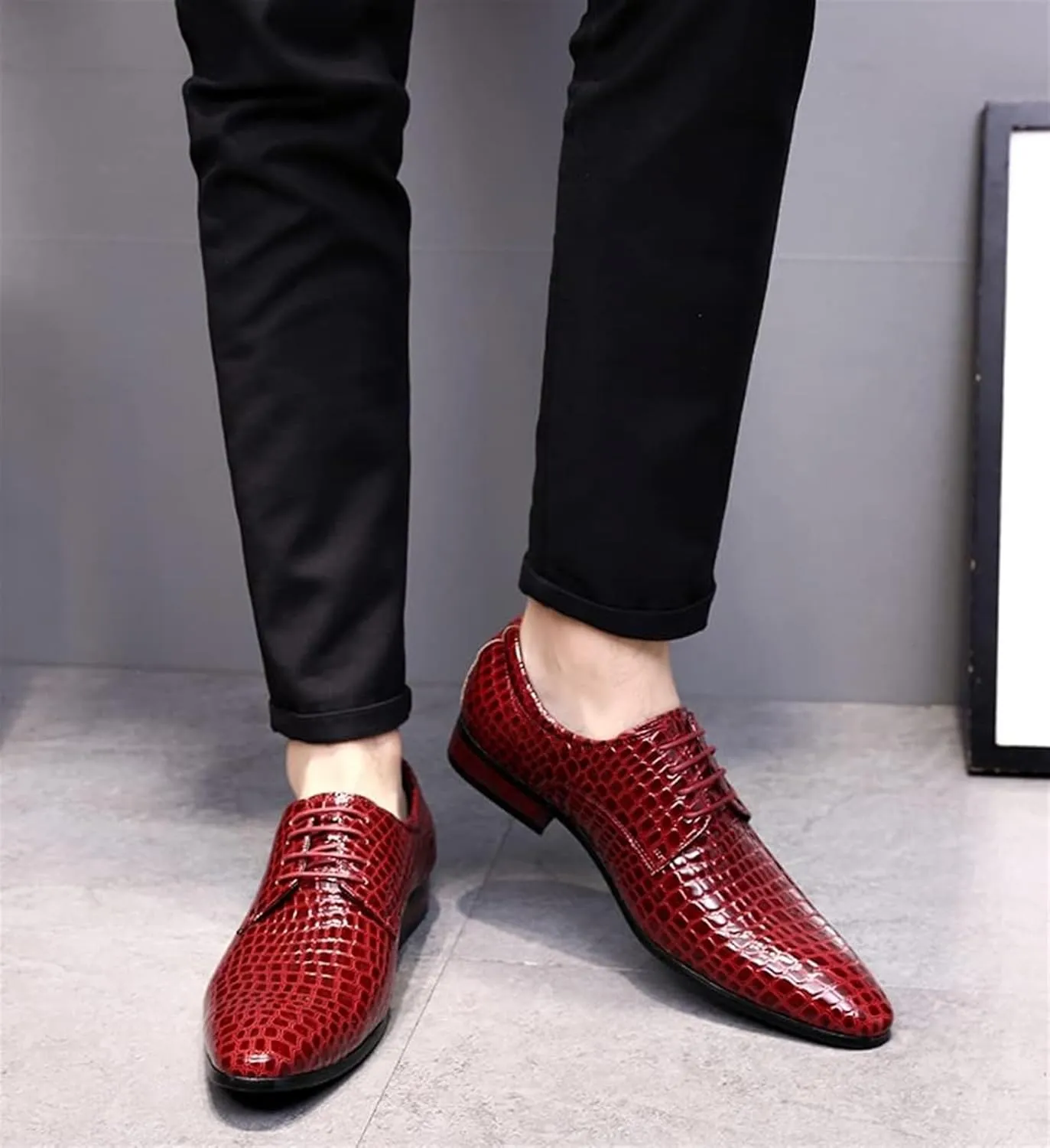 Men's Oxfords Crocodile Pattern Patent Leather Wedding Prom Formal Dress Casual Shoes for Men