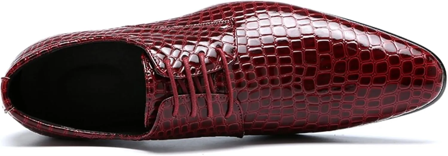 Men's Oxfords Crocodile Pattern Patent Leather Wedding Prom Formal Dress Casual Shoes for Men