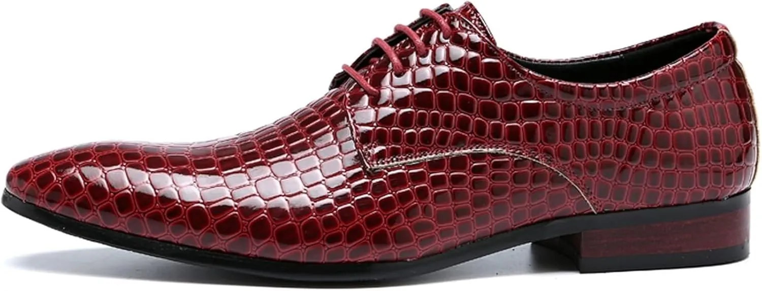 Men's Oxfords Crocodile Pattern Patent Leather Wedding Prom Formal Dress Casual Shoes for Men