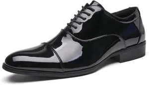 Mens Patent Leather Oxford Dress Shoes British Style Split Toe Genuine Leather Business Wedding Shoes