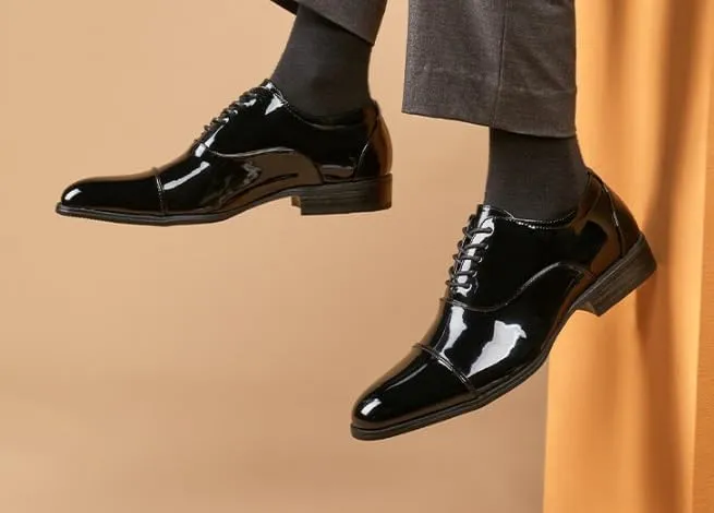 Mens Patent Leather Oxford Dress Shoes British Style Split Toe Genuine Leather Business Wedding Shoes