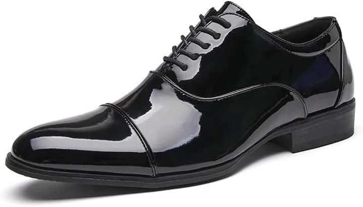Mens Patent Leather Oxford Dress Shoes British Style Split Toe Genuine Leather Business Wedding Shoes
