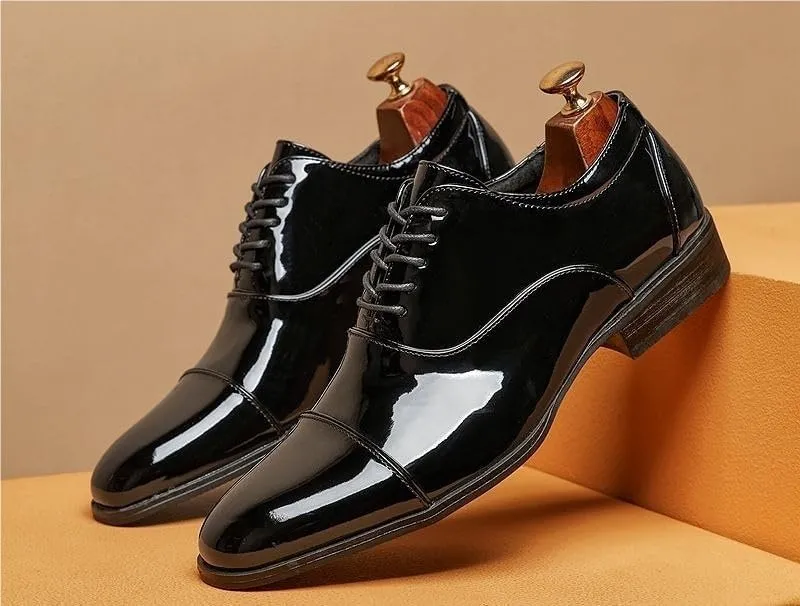 Mens Patent Leather Oxford Dress Shoes British Style Split Toe Genuine Leather Business Wedding Shoes