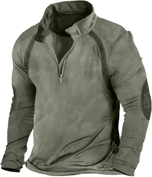 Mens Washed Tactical Rugged Sweatshirts Quarter Zip Cargo Pullover Distressed Long Sleeve Running Winter Jackets
