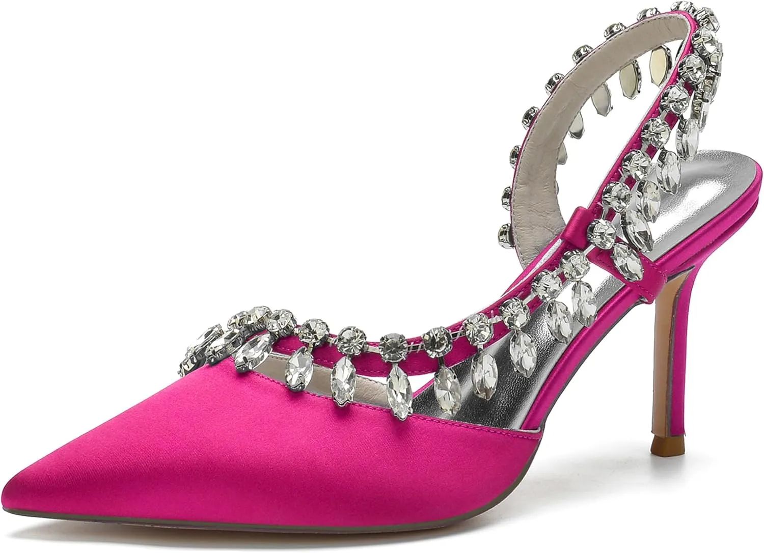 Minishion Shoes for Women Wedding Guest Sparkle Rhinestones Slingback Formal Pumps Mule BR012
