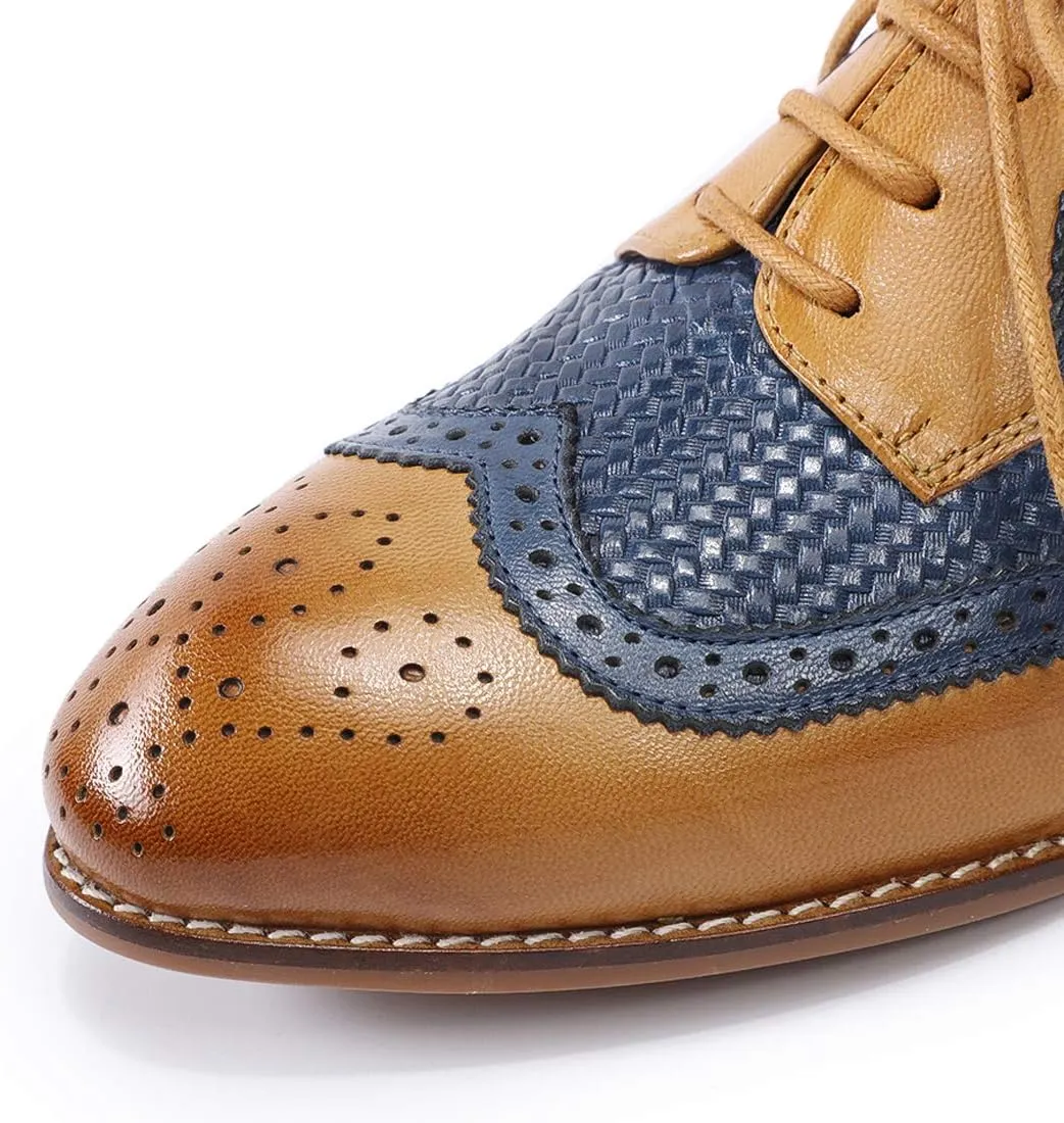 Mona flying Leather Flat Oxfords for Women Lace up Brogue Wingtips for Ladies