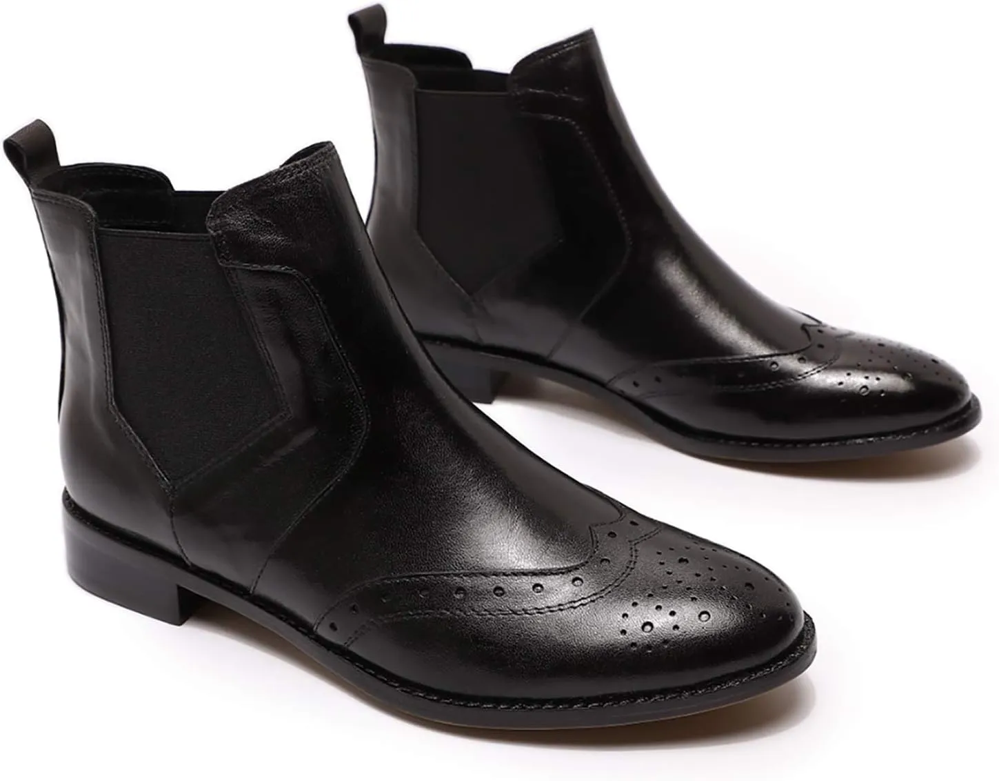 Mona flying Womens Classic Leather Chelsea Boot Ankle High Fashion Low Heel Pull on Wingtip Brogue Booties
