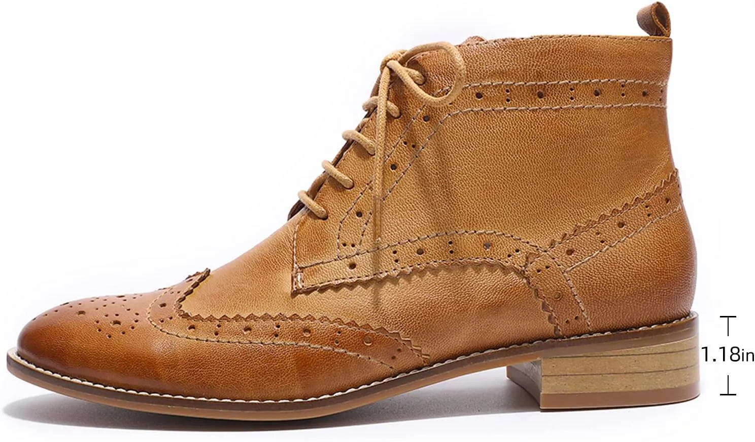 Mona flying Women's Comfort Leather Lace-up Oxfords Brogue Boots Ankle High Fashion Tie up Booties Low Heel Combat Boots