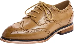 Mona flying Women's Comfortable Multicolored Wingtip Oxfords Brogue Lace-up Leather Shoes for Womens Ladies