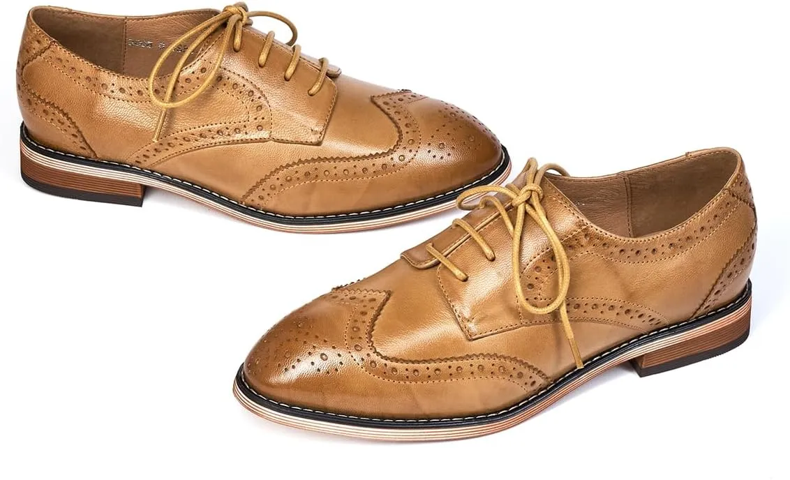 Mona flying Women's Comfortable Multicolored Wingtip Oxfords Brogue Lace-up Leather Shoes for Womens Ladies