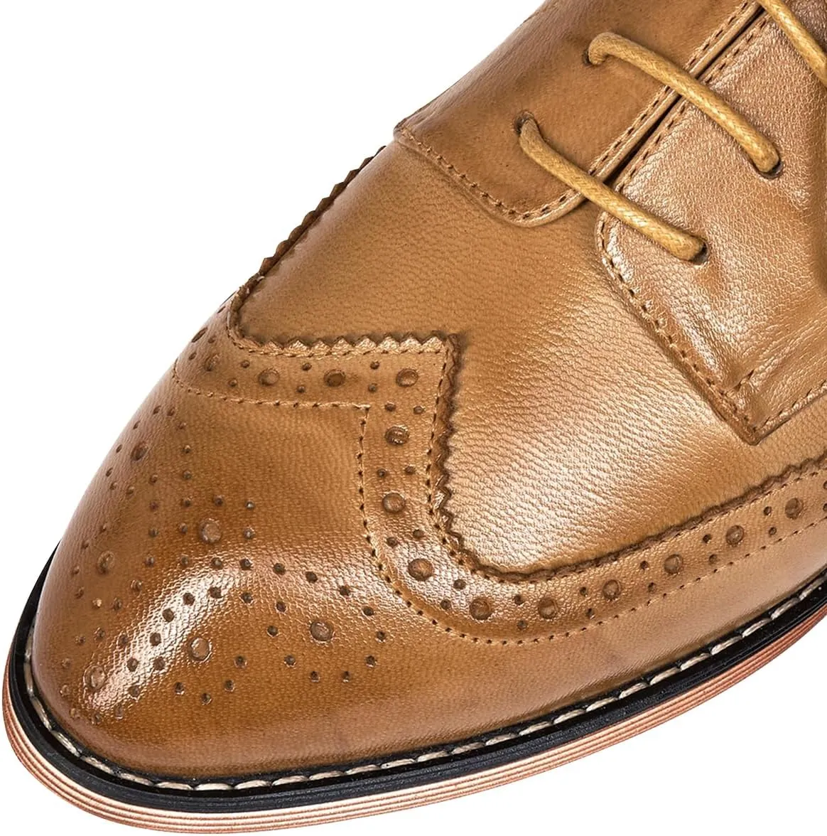 Mona flying Women's Comfortable Multicolored Wingtip Oxfords Brogue Lace-up Leather Shoes for Womens Ladies
