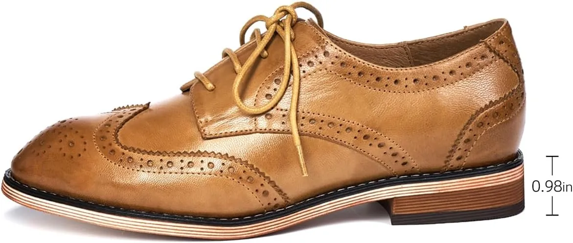 Mona flying Women's Comfortable Multicolored Wingtip Oxfords Brogue Lace-up Leather Shoes for Womens Ladies