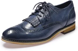 Mona flying Women's Handcrafted Wingtip Oxfords Brogue Vintage Lace up Leather Shoes for Ladies