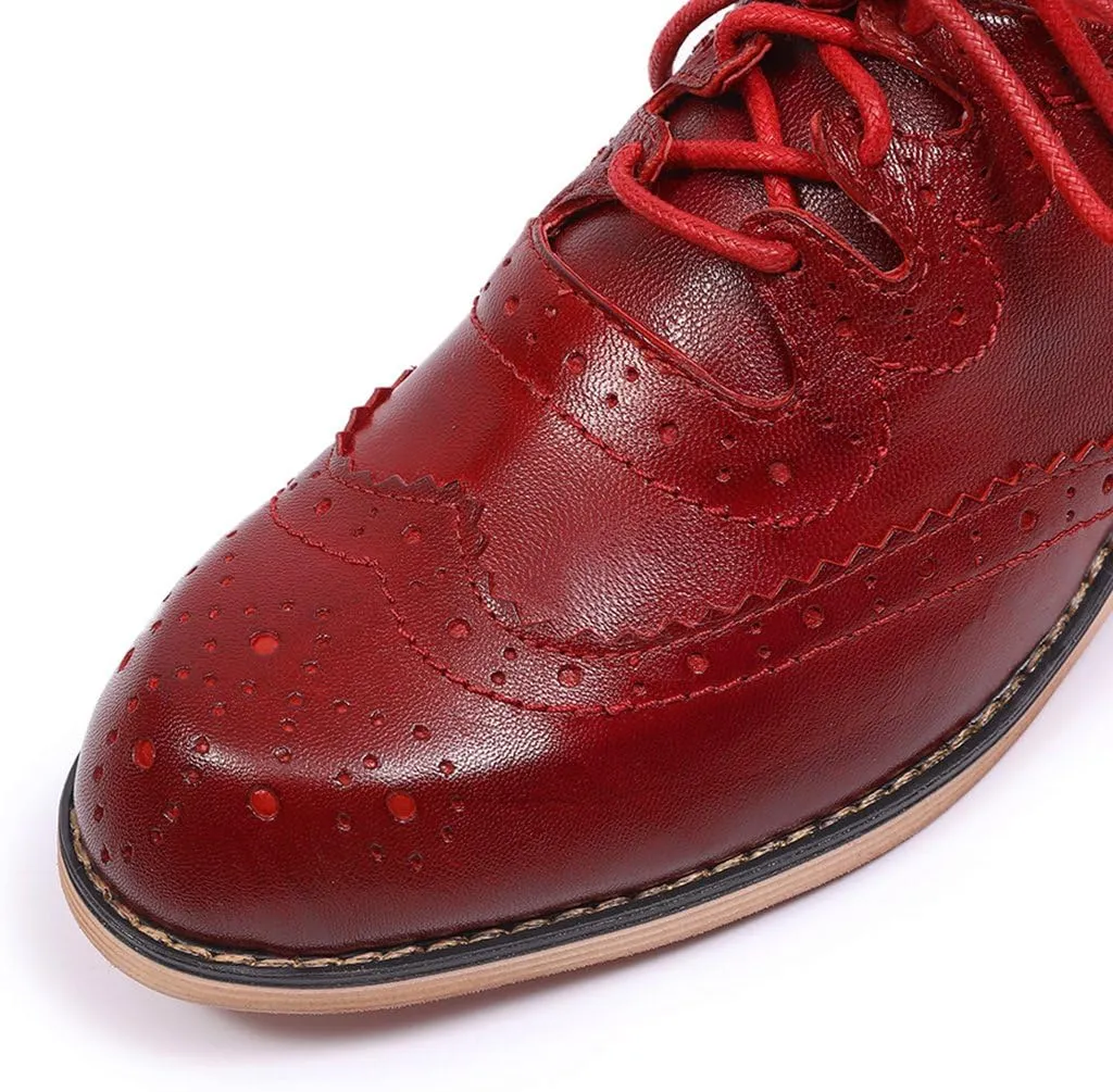 Mona flying Women's Handmade Wingtip Oxfords Comfy Lace up Brogue Leather Shoes for Ladies