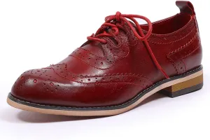 Mona flying Women's Handmade Wingtip Oxfords Comfy Lace up Brogue Leather Shoes for Ladies