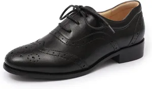Mona flying Women's Leather Oxfords Brogue Wingtips Lace up Flat Office Work Shoes for Ladies