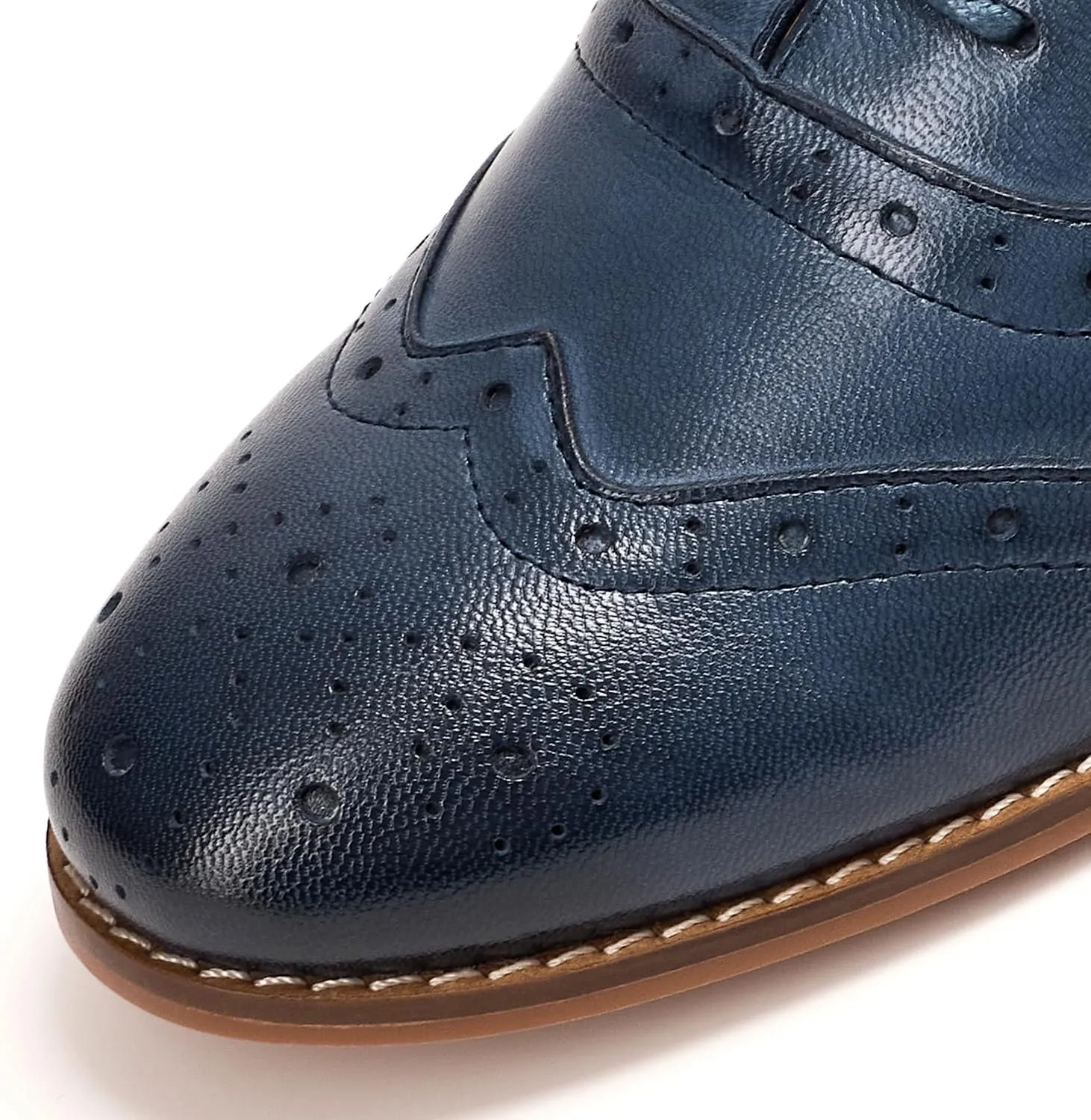 Mona flying Women's Leather Oxfords Brogue Wingtips Lace up Flat Office Work Shoes for Ladies