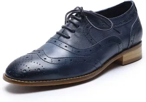 Mona flying Women's Leather Perforated Lace-up Oxfords Brogue Wingtip Derby Shoes for Ladies