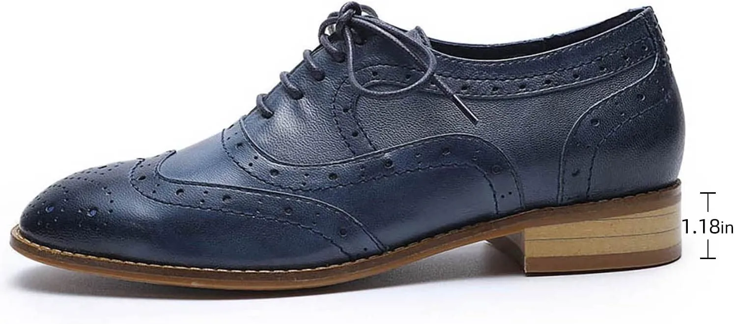 Mona flying Women's Leather Perforated Lace-up Oxfords Brogue Wingtip Derby Shoes for Ladies
