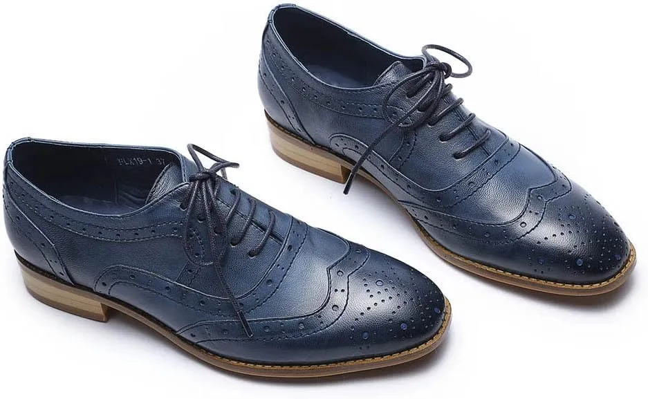 Mona flying Women's Leather Perforated Lace-up Oxfords Brogue Wingtip Derby Shoes for Ladies