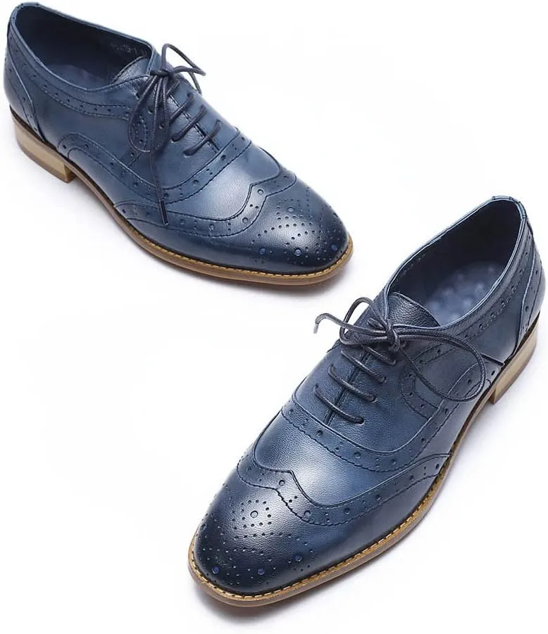 Mona flying Women's Leather Perforated Lace-up Oxfords Brogue Wingtip Derby Shoes for Ladies