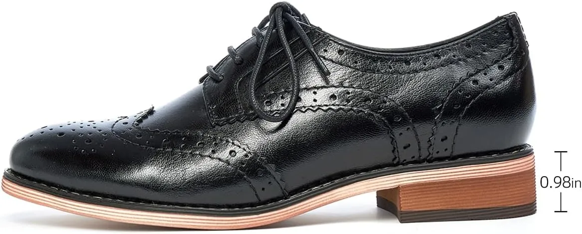 Mona flying Women's Leather Perforated Lace-up Oxfords Brogue Wingtip Derby Shoes for ladis Women