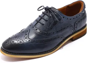 Mona flying Women's Leather Perforated Lace-up Oxfords Brogue Wingtip Shoes for Ladies Women