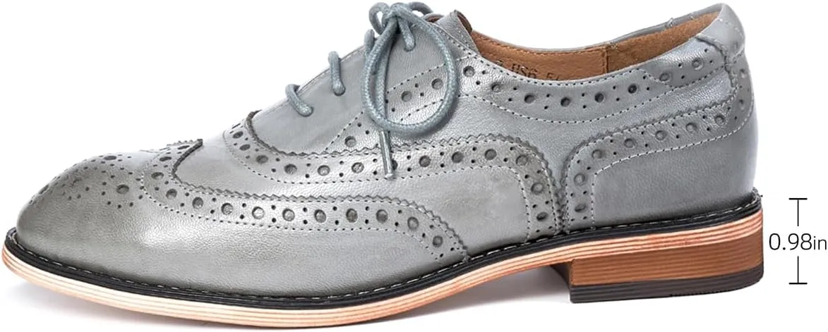 Mona flying Women's Leather Perforated Lace-up Oxfords Brogue Wingtip Shoes for Ladies Women