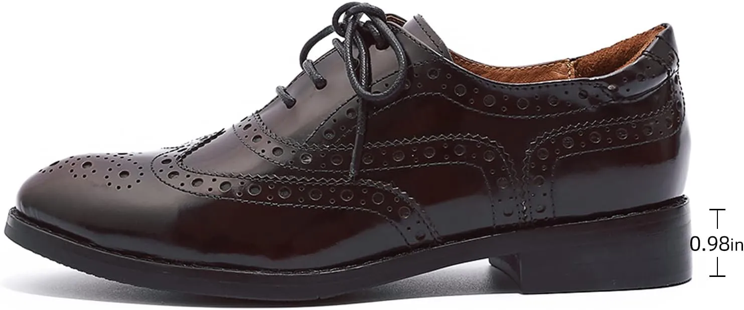Mona flying Women's Leather Perforated Lace-up Oxfords Brogue Wingtip Shoes for Ladies Women