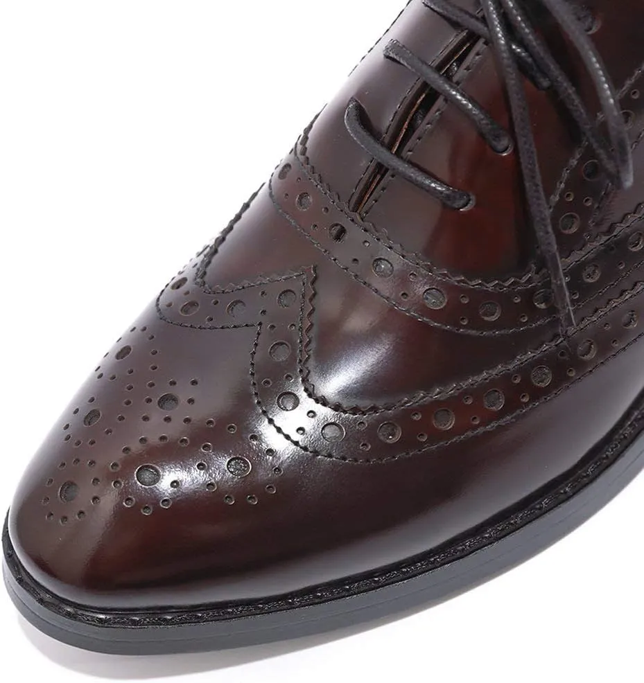 Mona flying Women's Leather Perforated Lace-up Oxfords Brogue Wingtip Shoes for Ladies Women