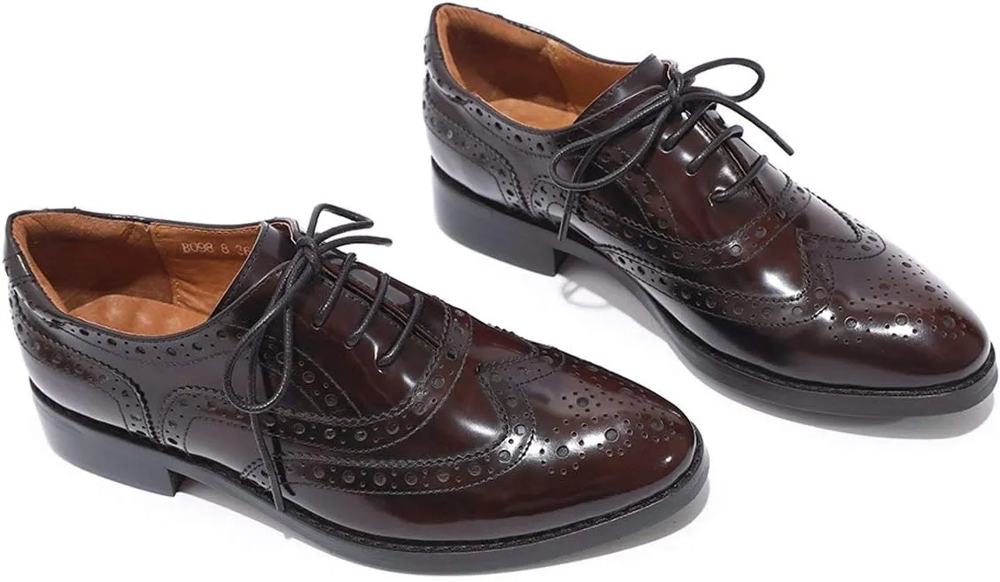 Mona flying Women's Leather Perforated Lace-up Oxfords Brogue Wingtip Shoes for Ladies Women