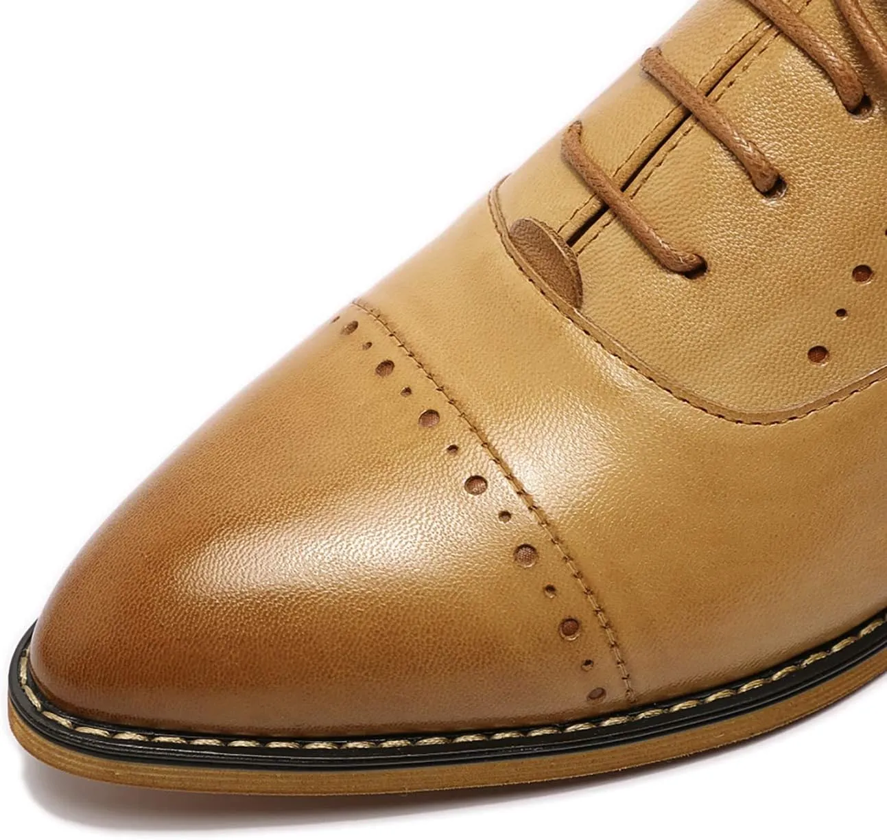 Mona flying Women's Pointed Toe Oxfords Brogue Retro Lace up Leather Work Shoes for Ladies