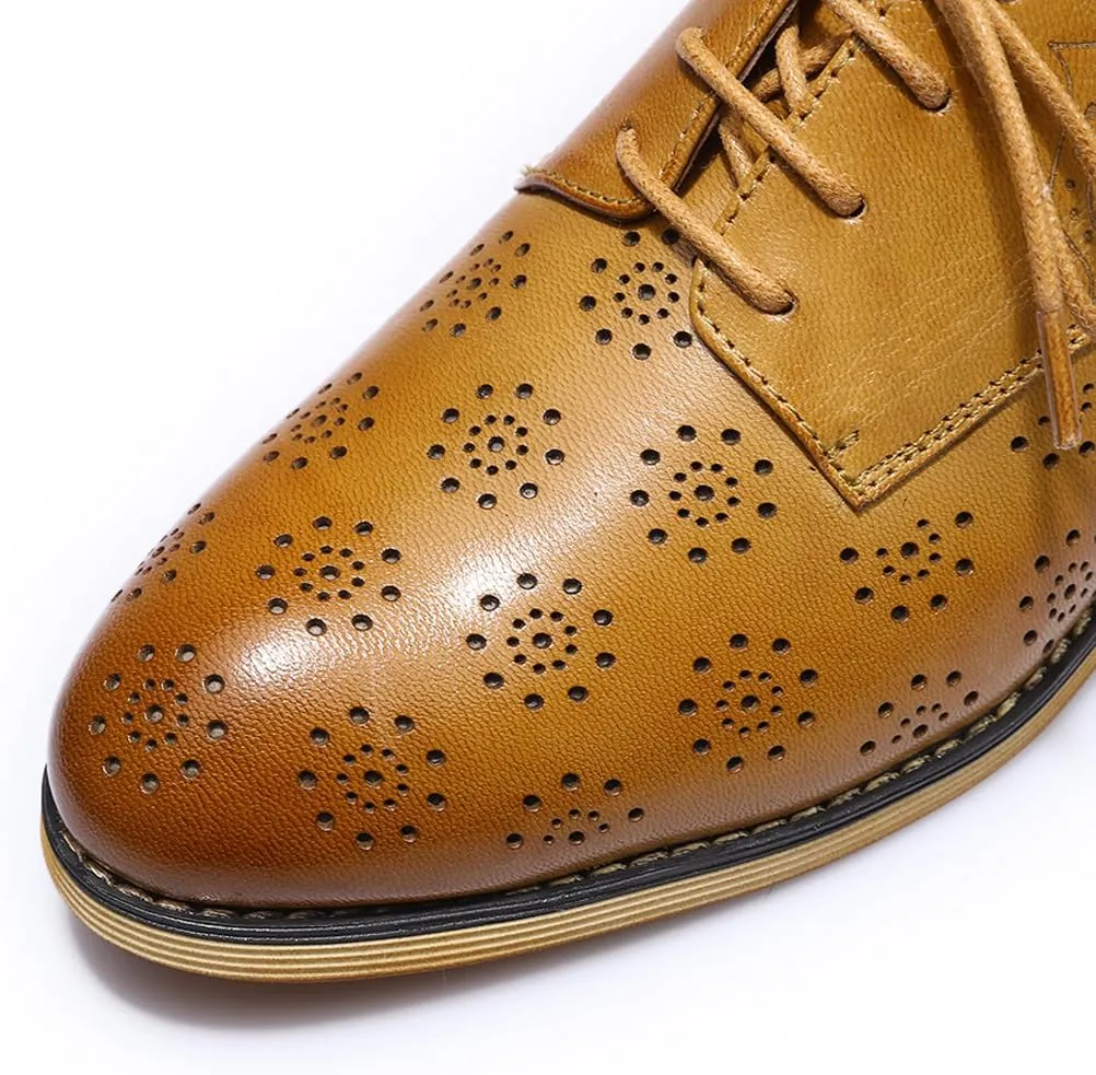 Mona flying Women's Printed Oxfords Brogue Derby Ladies Lace up Leather Shoes