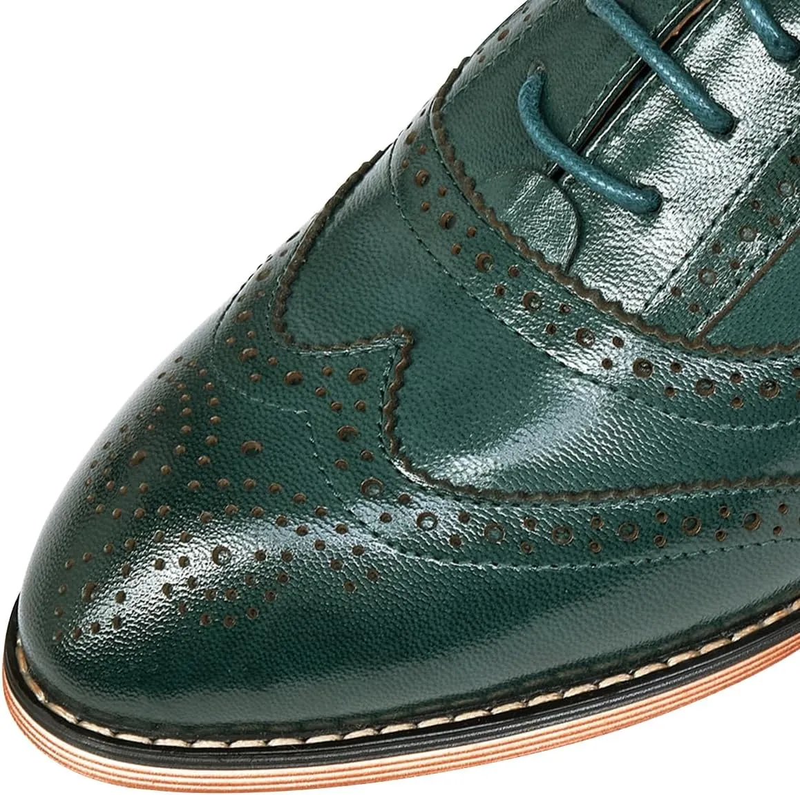 Mona flying Women's Stacked Heel Wingtip Oxfords Ladies Comfortable Lace-up Leather Brogue Shoes