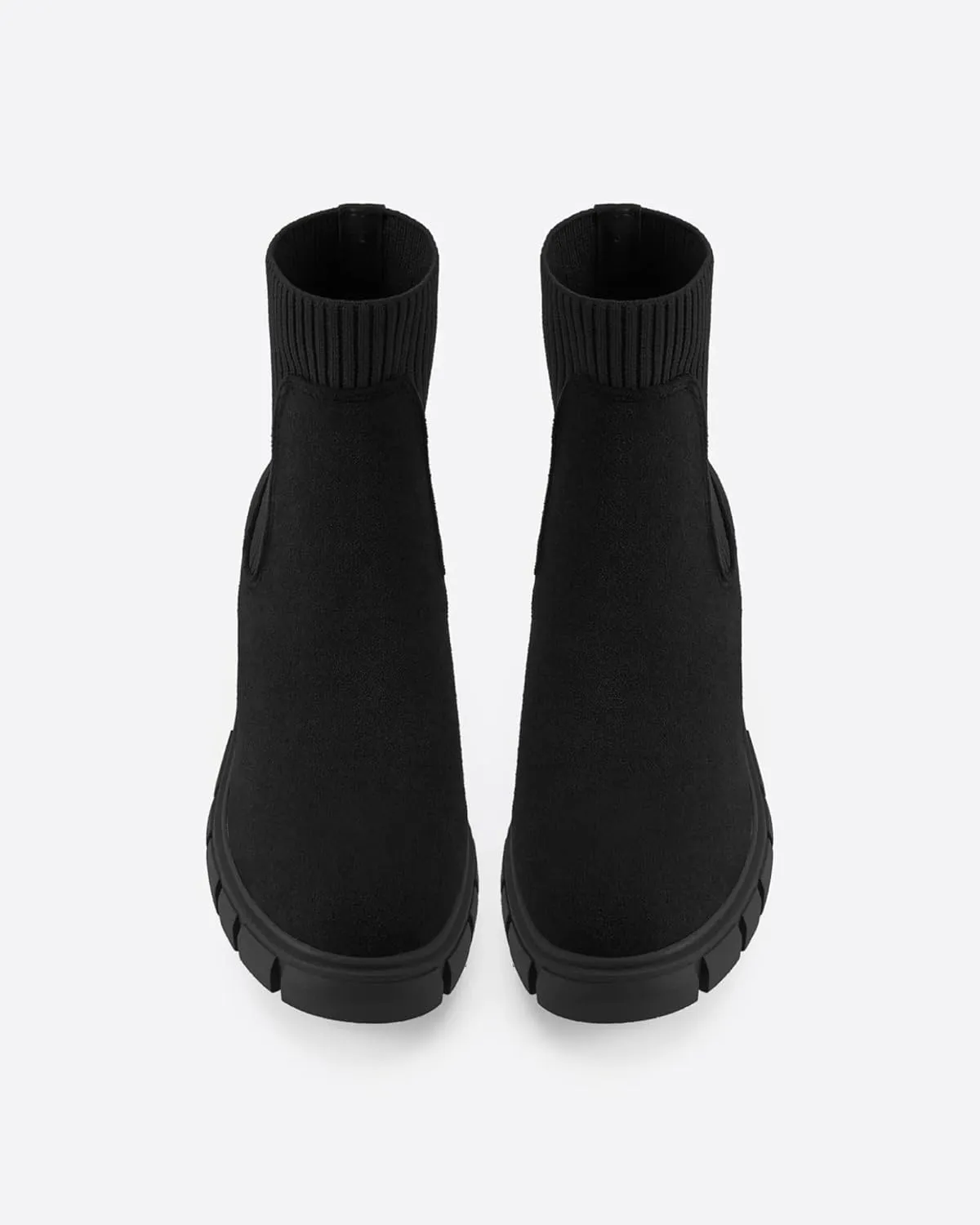 MOUSSE FIT Women's British Style Boots Elastic Chunky Heel Lug Sole Booties