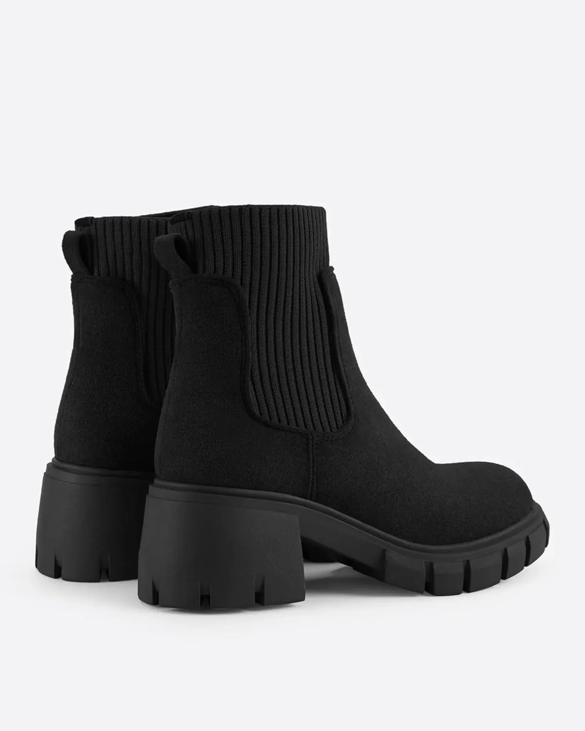 MOUSSE FIT Women's British Style Boots Elastic Chunky Heel Lug Sole Booties