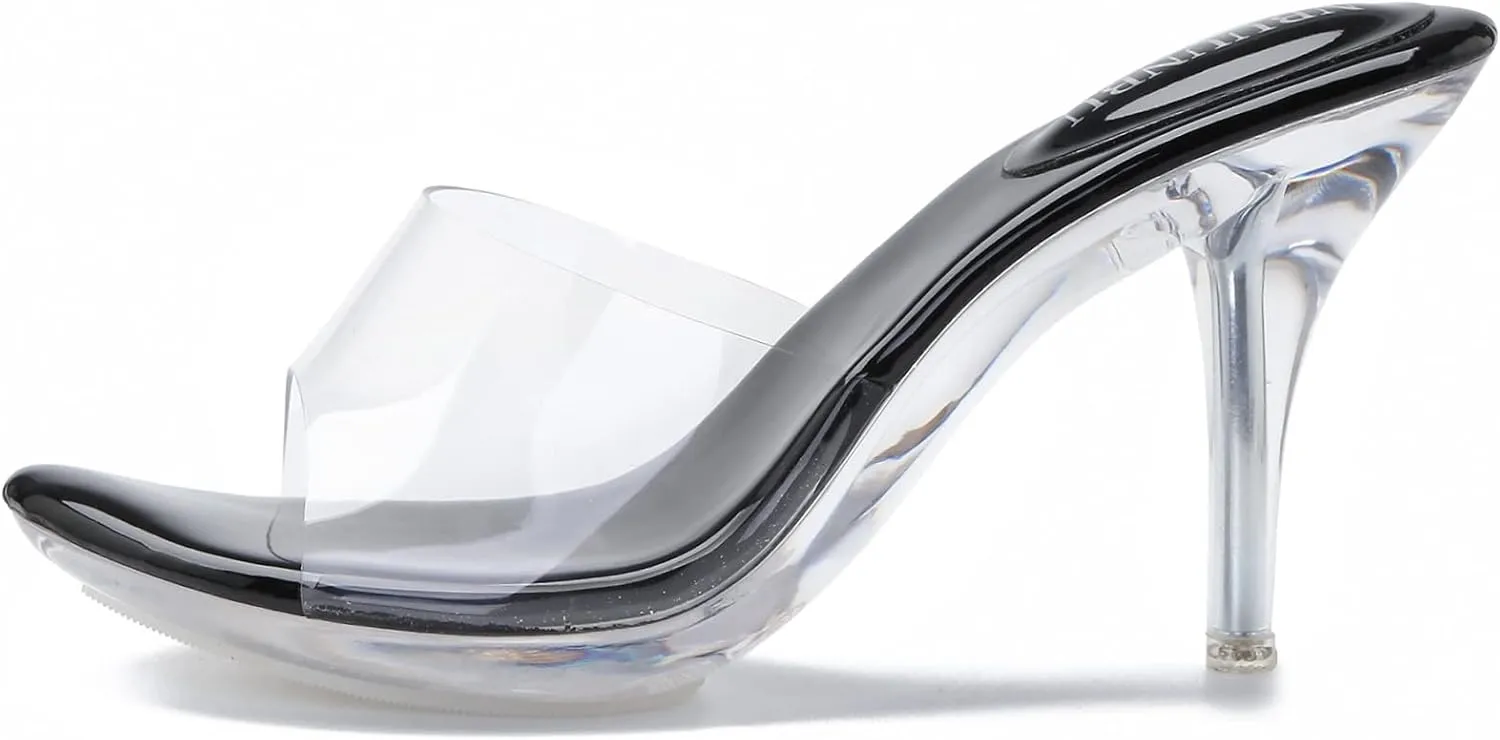 NBUUNBU Silver Clear Heels For Women Dress Shoes Transparent Strap Sexy Stilletos Heels Open Toe High Silver Heeled Sandals Pump Mules