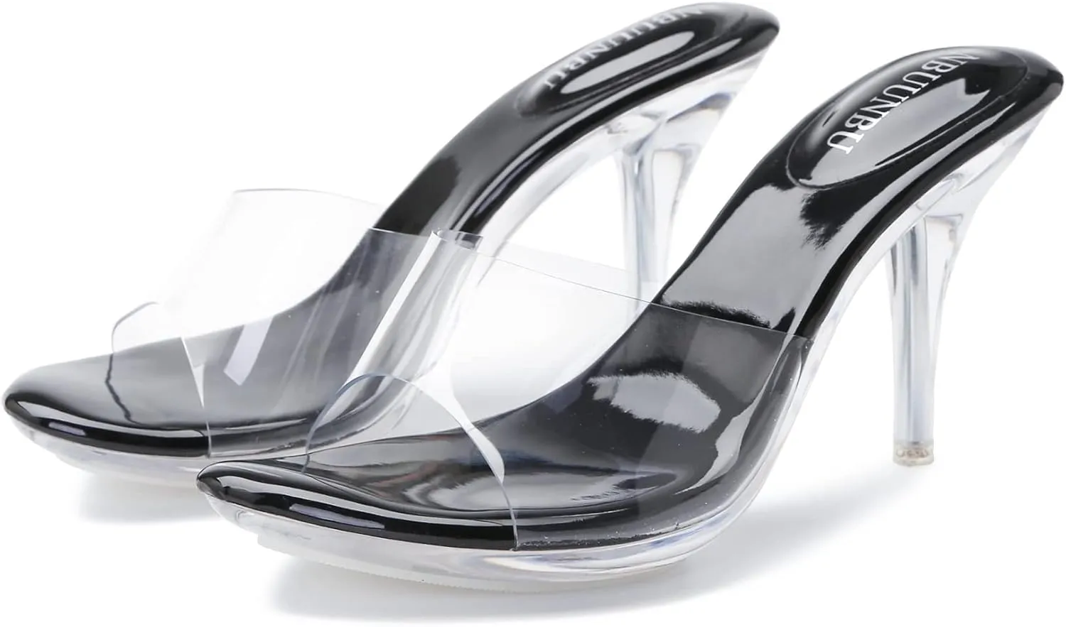 NBUUNBU Silver Clear Heels For Women Dress Shoes Transparent Strap Sexy Stilletos Heels Open Toe High Silver Heeled Sandals Pump Mules